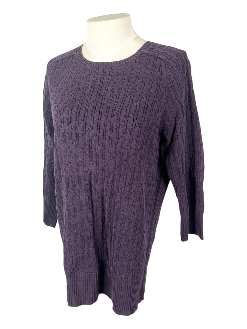 Gap Women Purple Cable Knit Crew Neck 3/4 Sleeve Pullover Sweater Size L